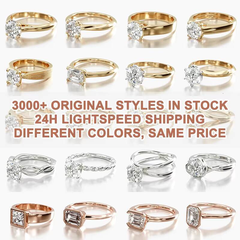 Certificate 10k 14k 18k Solid in Real Gold Moissanite Diamond Pave Side Wedding Engagement Ring Set for Women Jewelry AU750