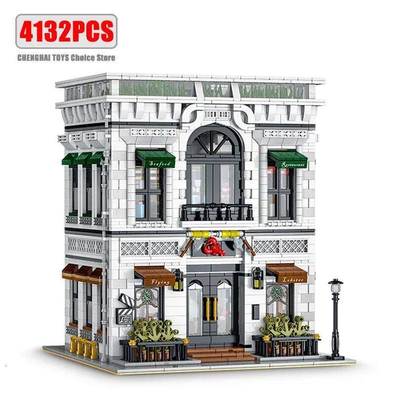 4132PCS City Street View Restaurant Modular Building Blocks MOC Adults Creative Modern Architecture House Model Bricks Kids Gift Z260306