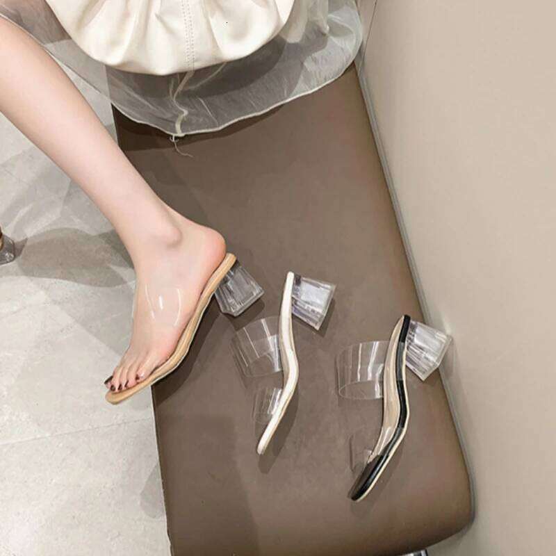 Summer Pumps PVC Jelly High Heels Women Open Toe Transparent Perspex Slippers Shoes Heel Sandals