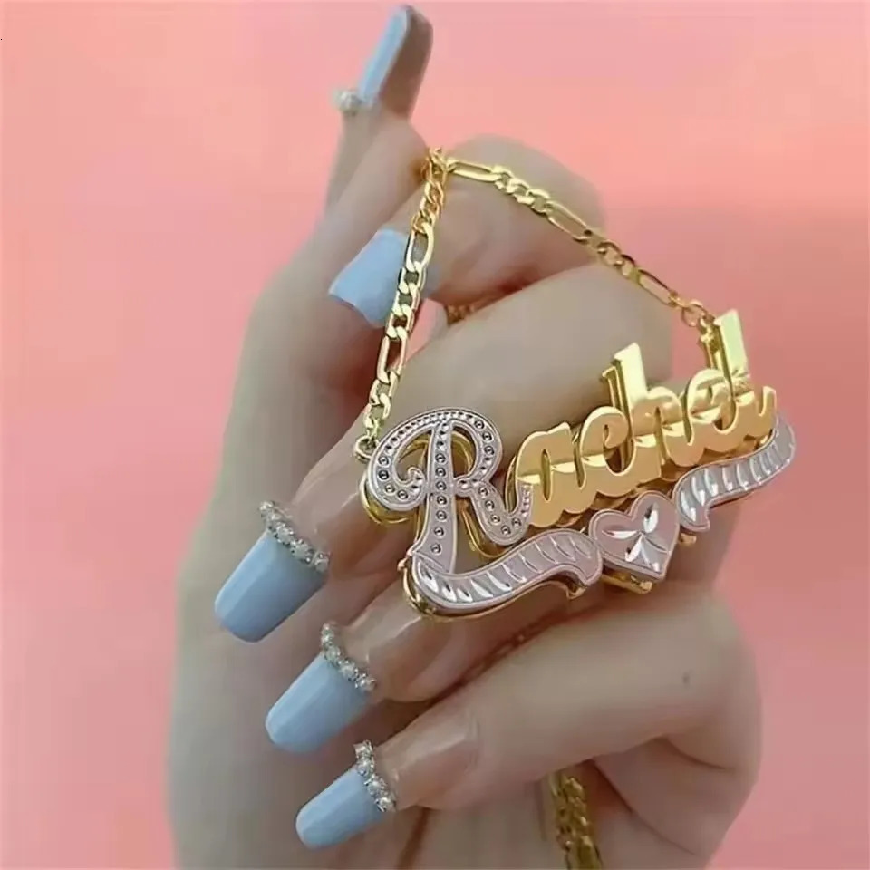 Necklace Customized Name Personalized 3D Necklaces Stainless Steel Jewelry Gifts For Women Custom Nameplate Double Color Plated 260302