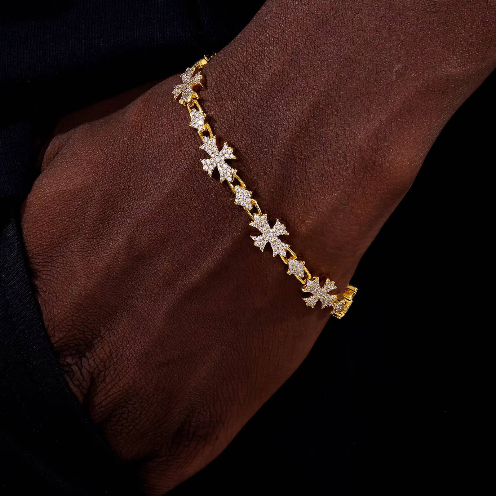 Fine Four Pointed Star Bracelet Gold Plate 925 Sterling Silver VVS Moissanite Diamond 10mm Iced Out Cross Bracelet for Gift
