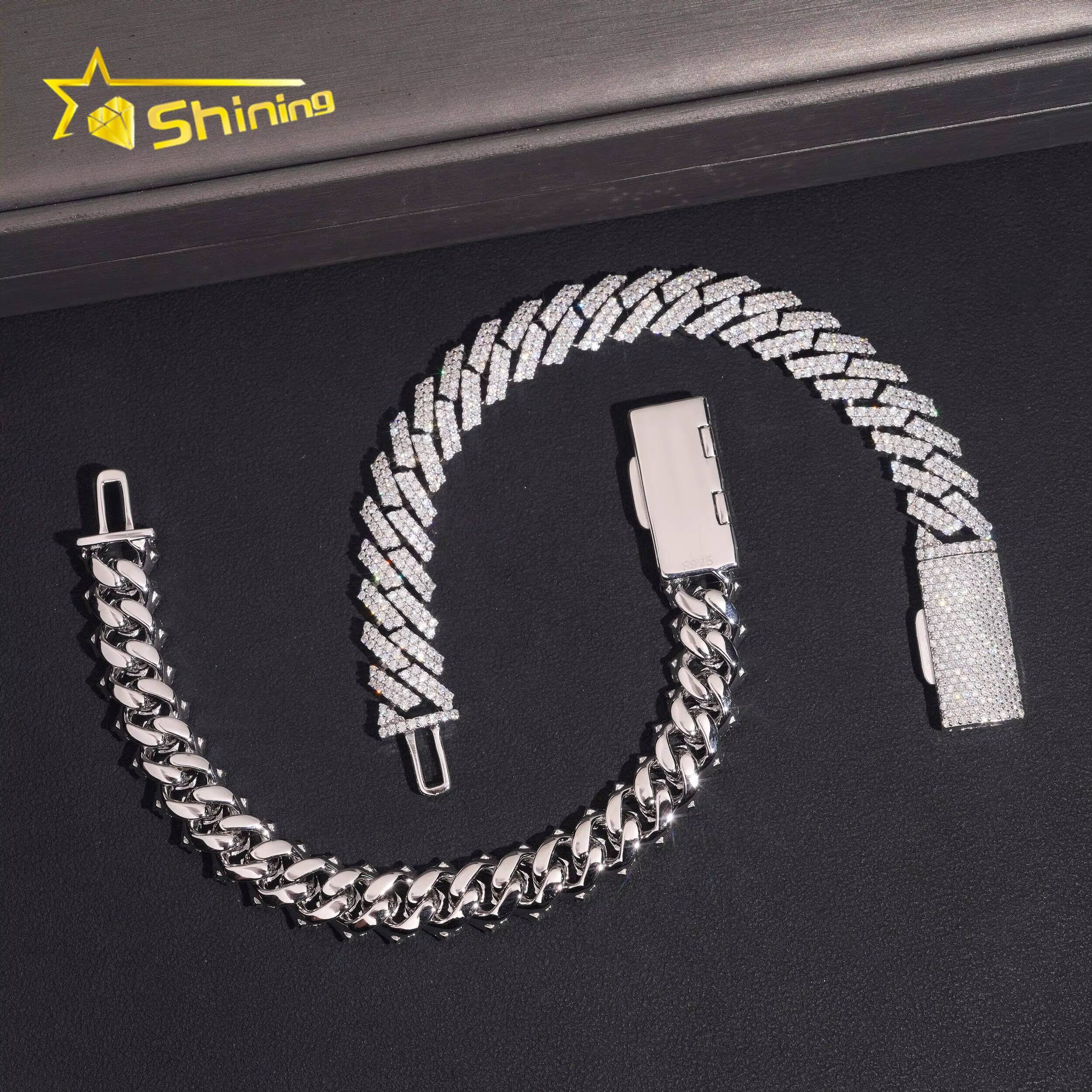 Pass Diamond Tester Fire Jewelry Fashion Hip Hop Style 12mm Cuban Link Chain Bracelet 925 Sterling Silver Moissanite USA Stock