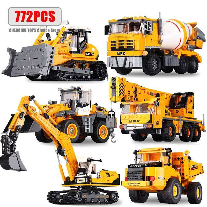 Engineering Trucks Building Blocks Vehicles Excavator Bulldozer Crane Car Bricks City Construction Boys Toys for Childrens Gifts Z260306