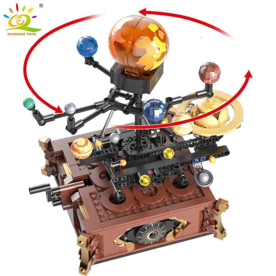 HUIQIBAO MOC Space Solar system orbit planet Model small Building Block Aerospace Ornament Brick Toy For Children Desk Decor. Z260306