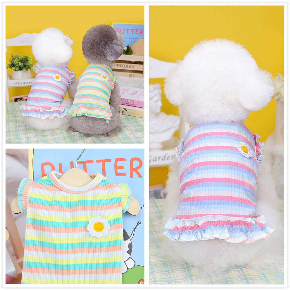 Pet Clothing Spring/Summer Wholesale Dress Dog Clothes New Apparel Dropshipping 23 Color Striped Floral Vest Bamubi