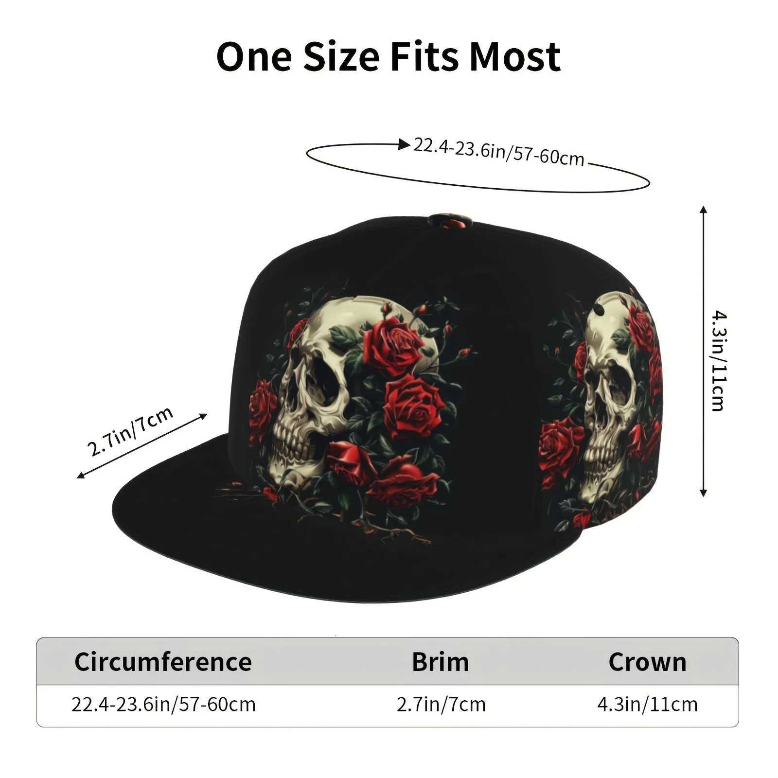 Sunshade Breathable Adjustable Baseball Cap with Gothic Rose Skulls Pattern Cap for Outdoor Sport S260306