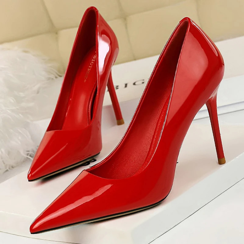 BIGTREE Shoes Fashion Woman Pumps Patent Leather High Heels Stiletto Heels Occupation OL Office Shoes Sexy Heels Plus Size 43 260306