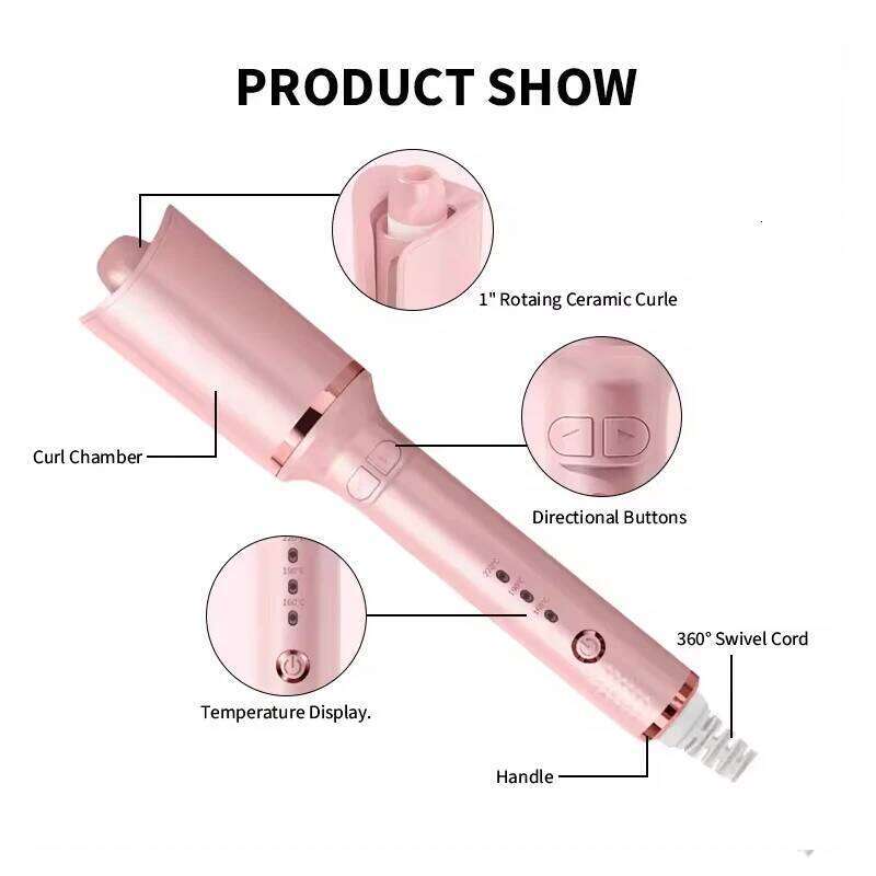 Professional Automatic Rotating Styling Tool Hair Curler with Ceramic Ionic Barrel and Smart Anti-Stuck Sensor 26Y0306