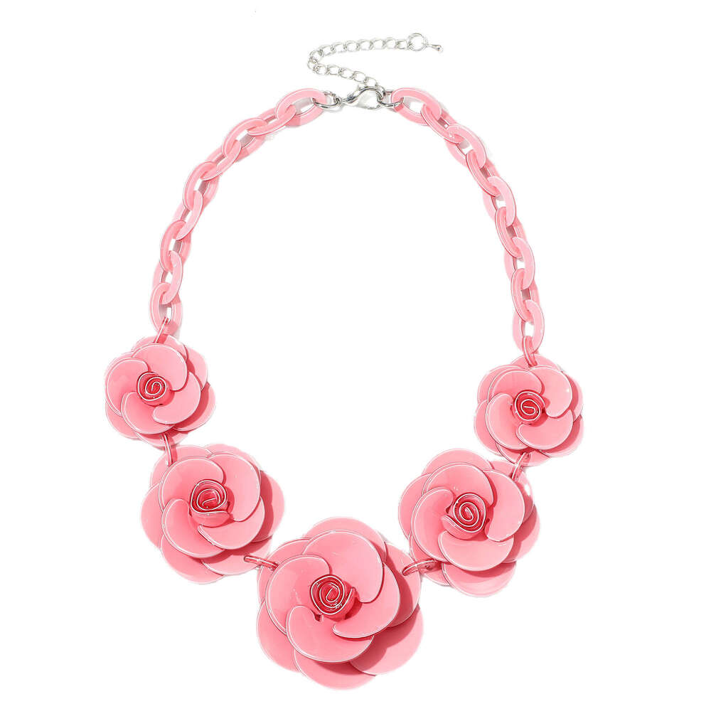 fashion acrylic flower necklace, Bohemian style dopamine color-blocking rose sweater chain