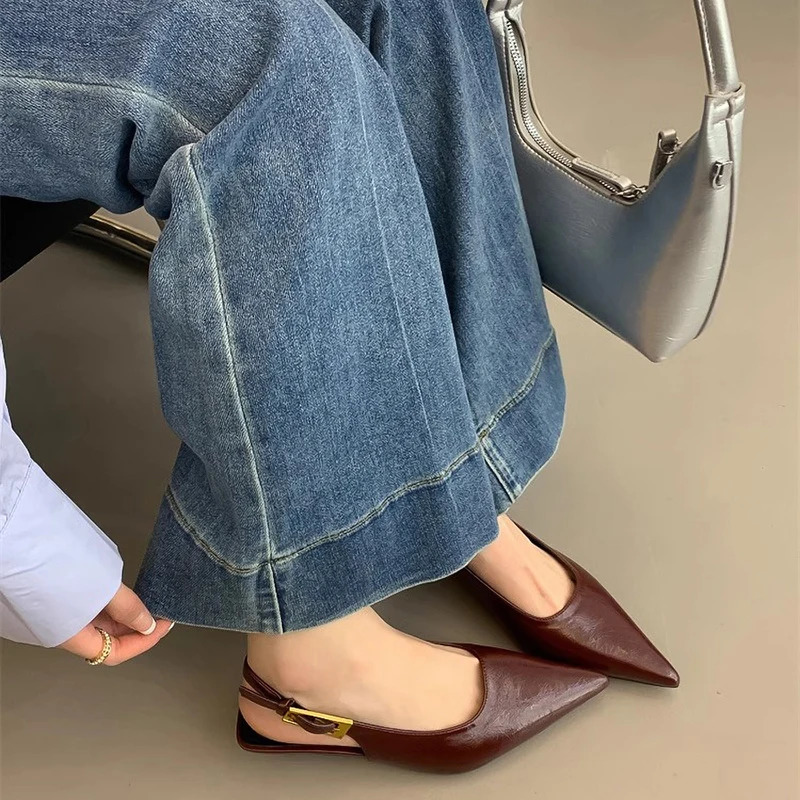 Summer Pointed Toe Women Sandals Fashion Singbacks Mules Shoes Ladies Elegant Low Heel Stripper Party Sandalias 260303