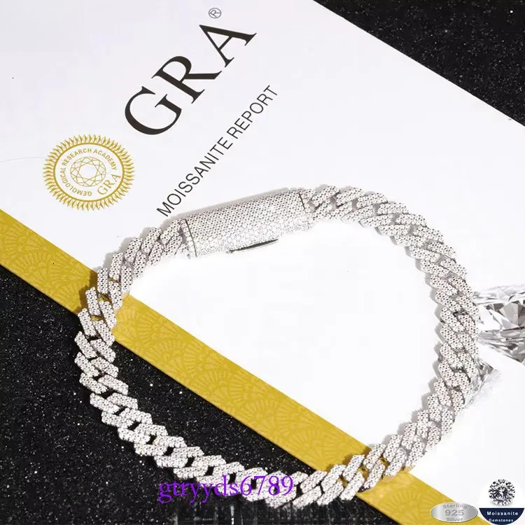 Lowest Price 8mm-15mm Wide 2rows Dia S Sier Gold Plated Iced Out Moissanite Bracelet for Hip hop Mens