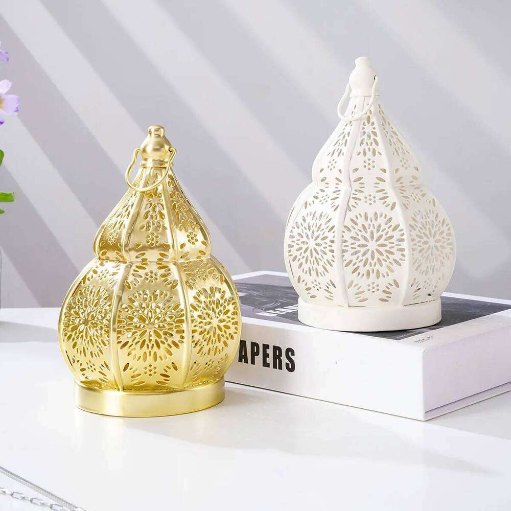 1PC, European-style ironwork hollowed-out gourd-shaped candlestick, Moroccan decorative style candlestick XJ260305