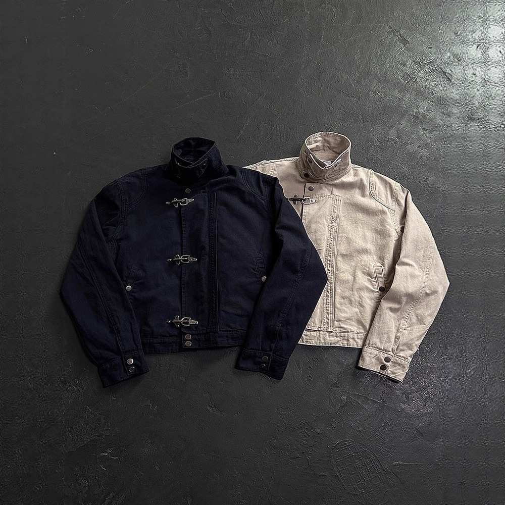new Casual retro workwear jacket for men and women lobster clasp short cut American stand-up collar trendy jacket