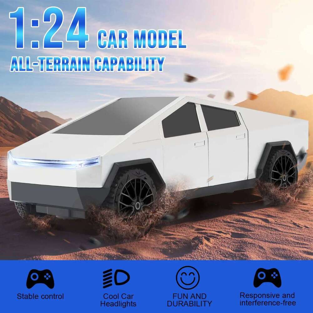 1:24 RC Cybertruck Pickup 4WD Off-Road Remote Control Car 27Mhz High Speed Dual Motor LED Light Vehicle Toy Gift for Boys Kids C260305