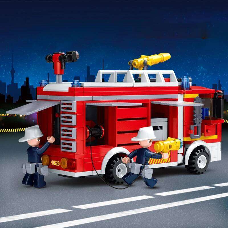 SLUBAN 2021 City Fire Fighting Truck Car Vehicle Police Firemen Figures Hero Building Blocks Bricks Assemble Children Toys Gift Z260306
