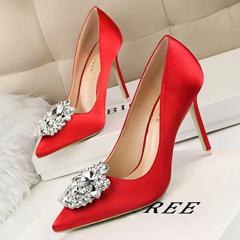 BIGTREE Shoes Rhinestone Women Pumps Stiletto Women Shoes Sexy High Heels Wedding Shoes Luxurious Women Heels Party Shoes Female 260306