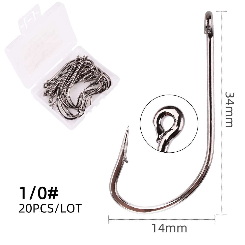 20pcs/box Fishing Carbon Steel Long Shank Saltwater Hook Barbed Ocean Fish Jig Hooks Size 6#-4/0# Sea Fishhook Y260305