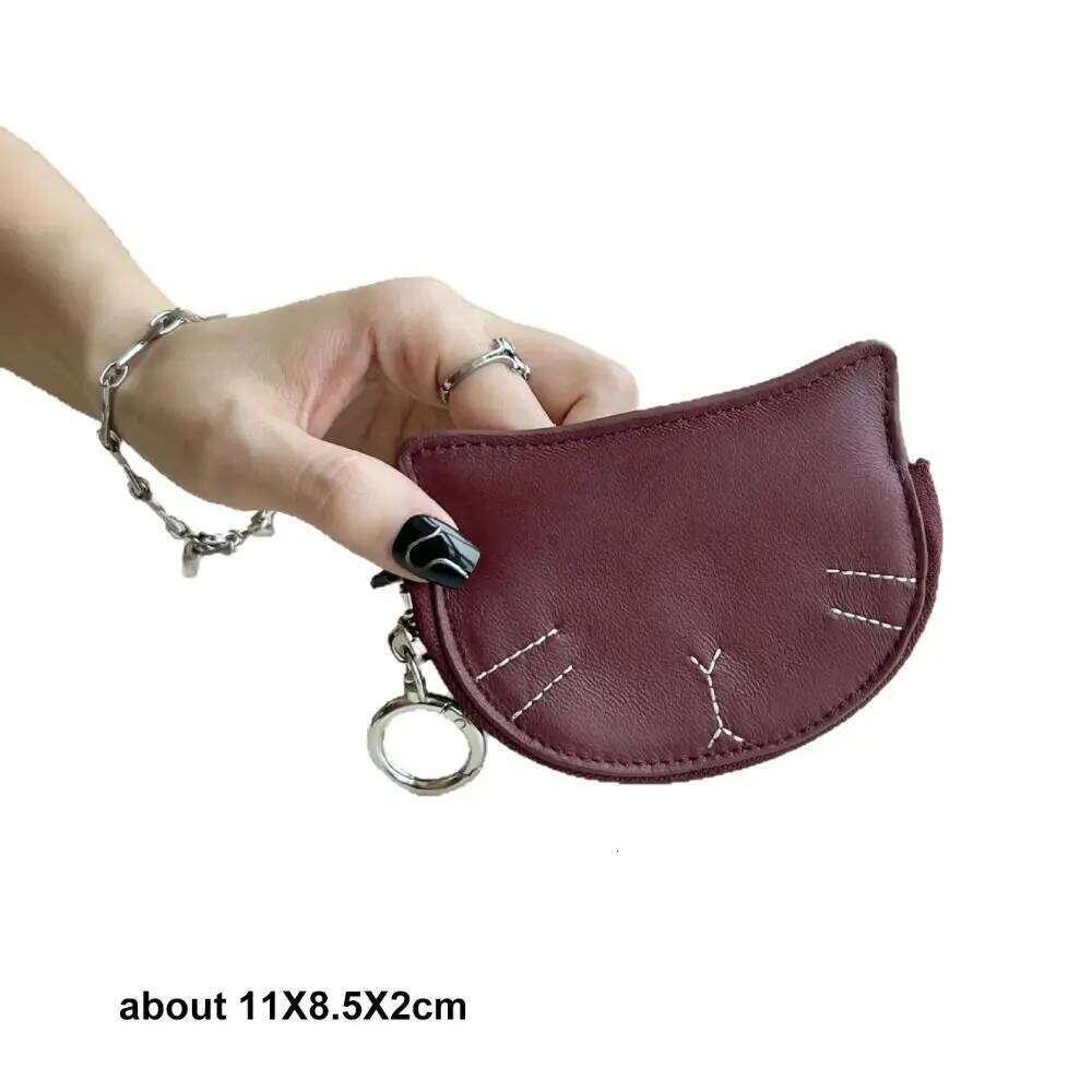 Fashion Cute Cat Small Change Portable Large Capacity Sheepskin Coin Purse Leather Compact Girls Short Wallet Gifts C260304