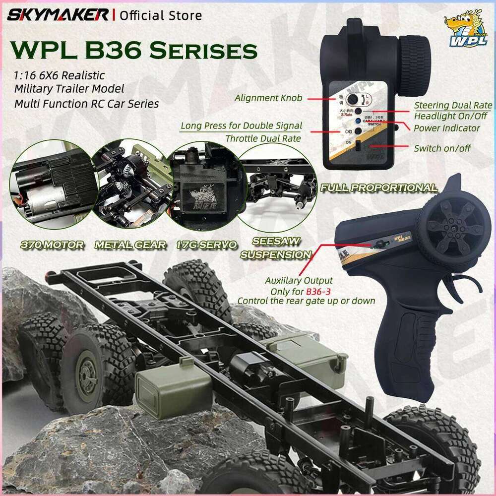 WPL B36 B36-2 B36-3 6WD Car 1:16 Full Scale Military Transport Vehicle Model Six Wheel Drive Climbing Off-Road RC Truck Toys C260305