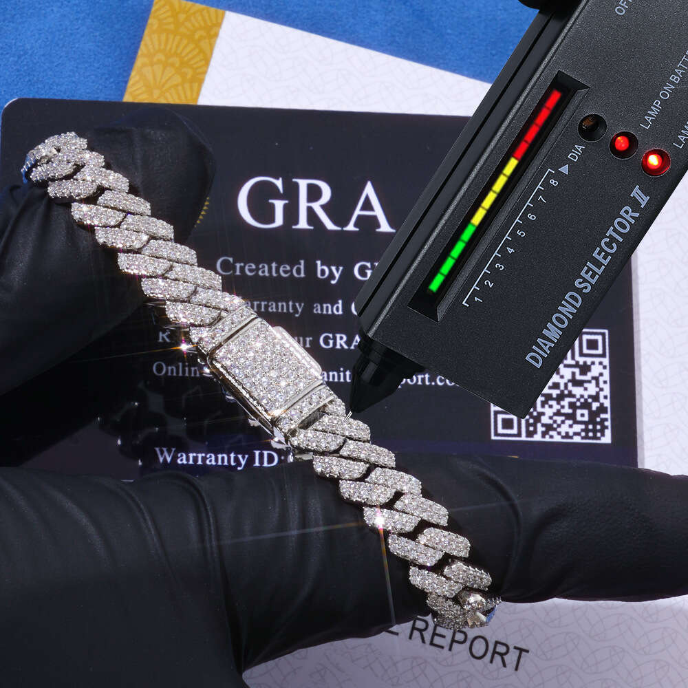 European and American hip-hop cross-border 8mm s925 silver double-row moissanite men's bracelet, high-quality light luxury Cuban chain, customiza