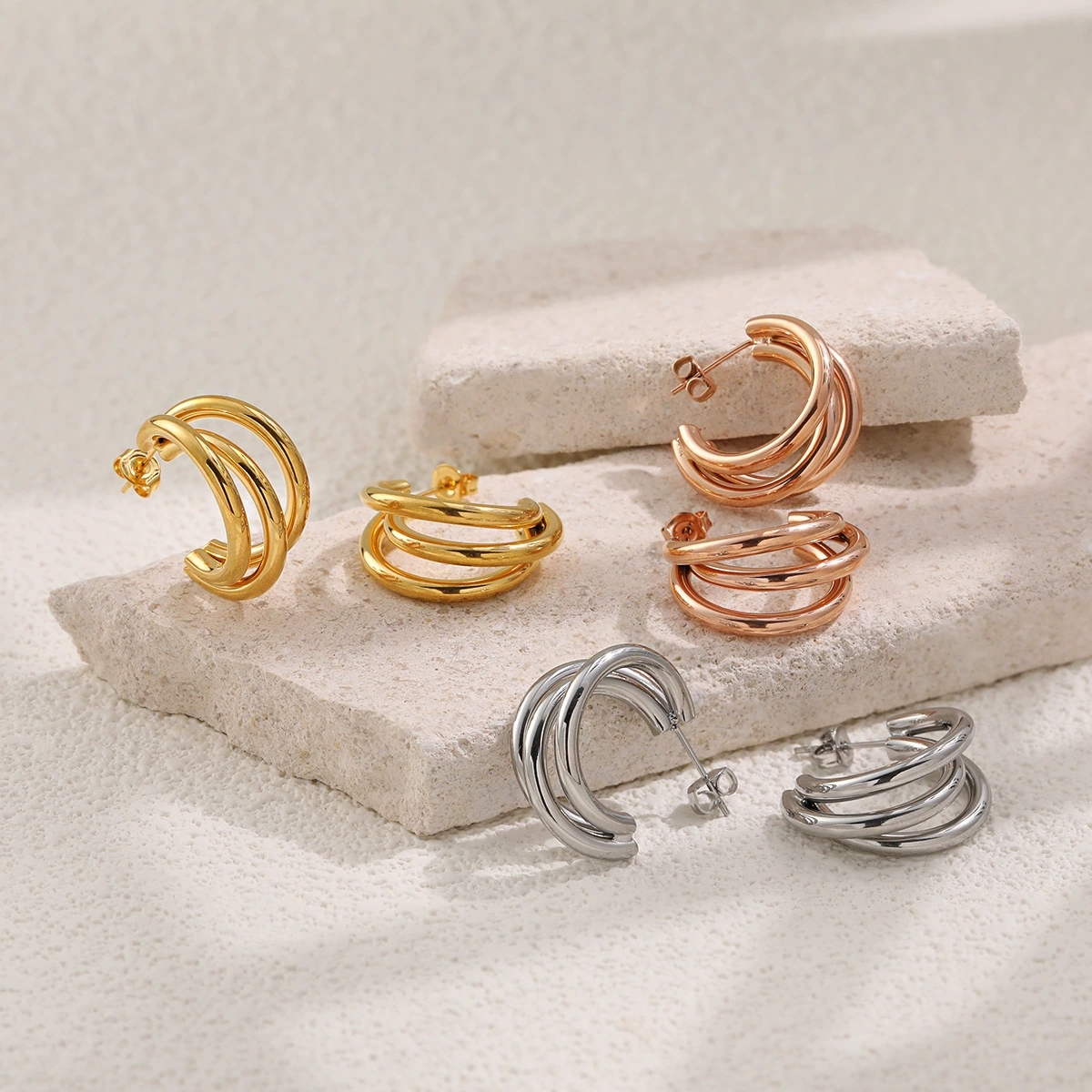 Sophisticated Metal-Inspired Jewelry Collection: Premium Titanium/Stainless Steel Earing Sets