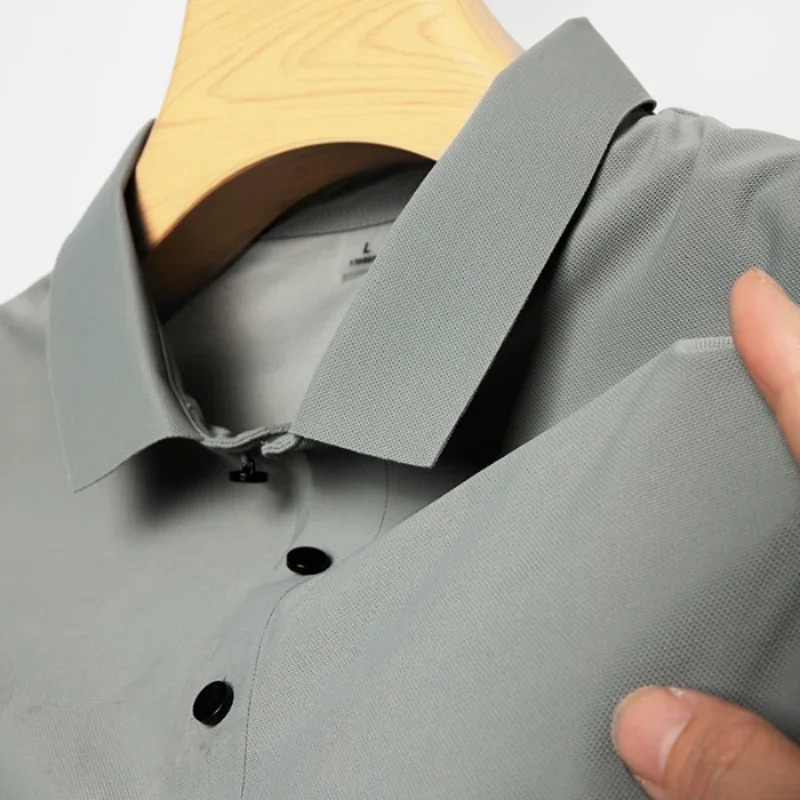 10 Color Mens Thin Polo Shirt Summer Ice Silk Business Casual Breathable Lapel Polo Shirt for Man Clothing 260304