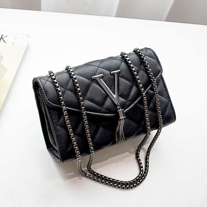 Kingsons Black Luxury Handbags And Purse Women PU Leather Messenger Shoulder Plaid Female Crossbody Bag Tassel Quilted Brand XIU LAI SI