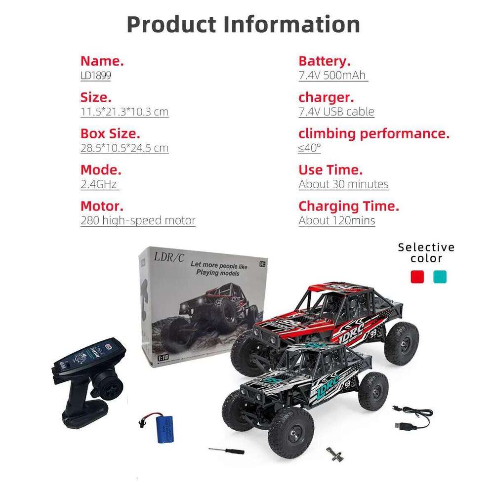 LDRC LD18499 1:18 44 RC 2.4G Full Scale 4WD Remote Control Climbing Vehicle Car Model Toys for Boys Christmas Gifts C260305