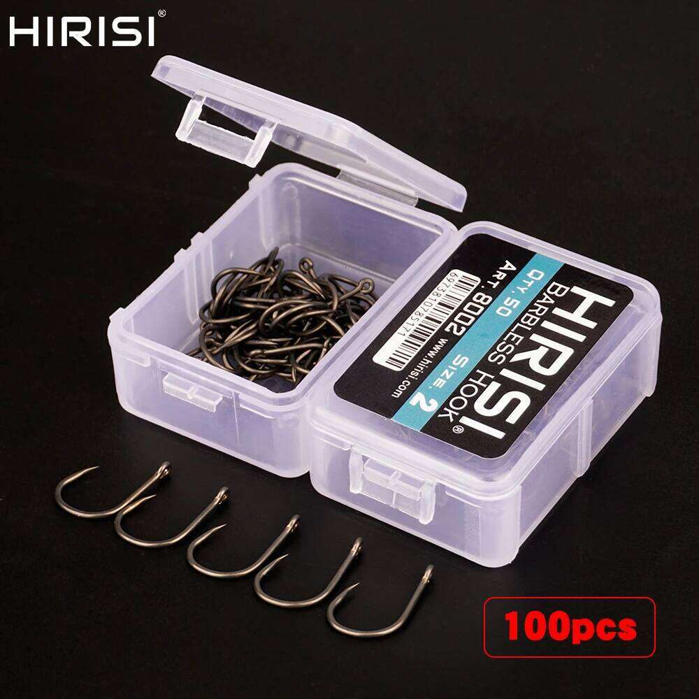 Hirisi 100pcs PTFE Coating High Carbon Stainless Steel Barbless Hooks 8002 Hook Fishing Accessories S260305