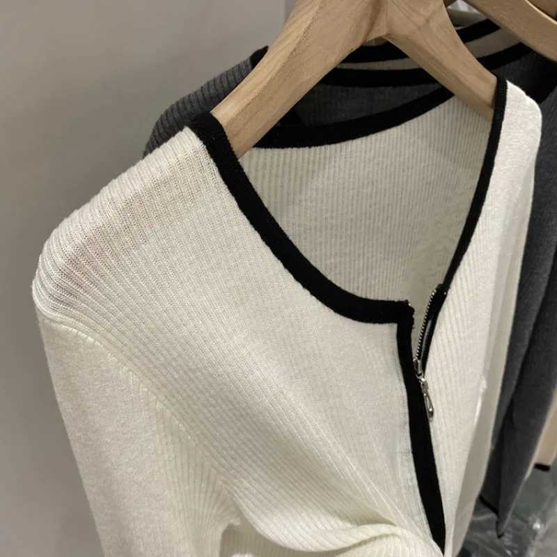 Knitted Sweater Women Cardigans New Long Sleeve O-Neck White Knit Sweater Cardigan Women Tops Knitwears Sueters De Mujer Q963 M260306