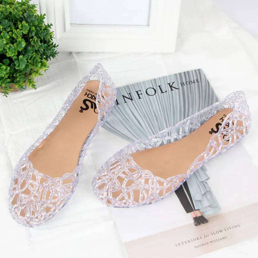 Summer women crystal clogs hollow flat-soled slip-ons shallow mouth Roman jelly shoes beach sandals