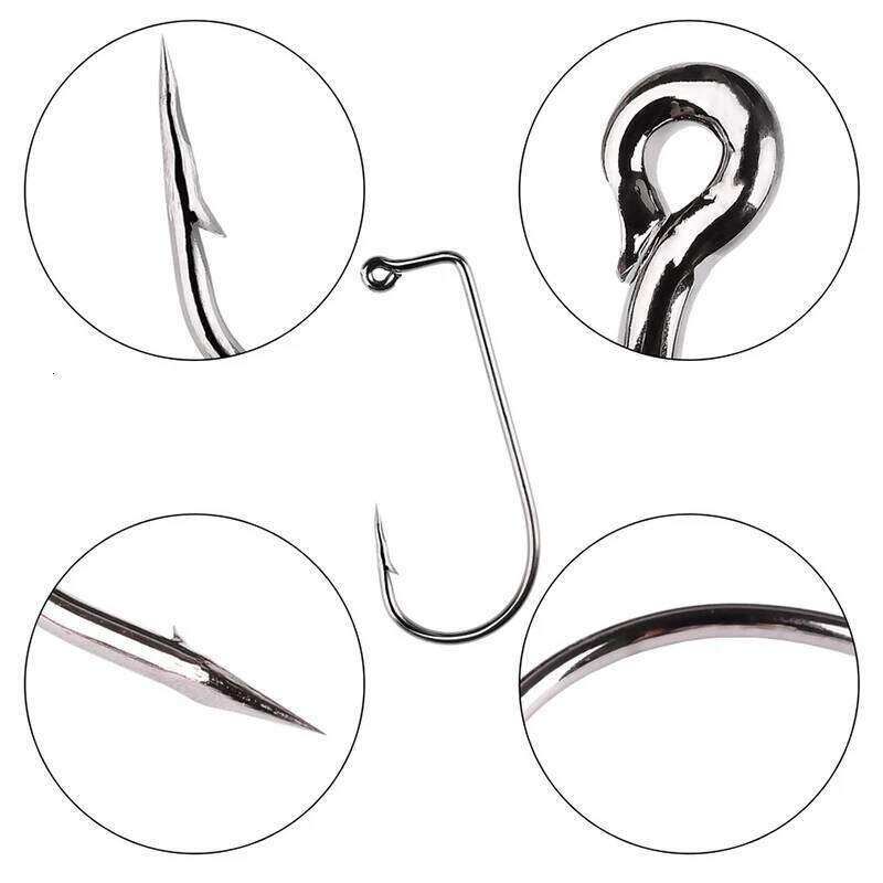 50pcs/lot 90 Degree Fly Fishhook Tying Strong Wire Fish Hook Size 6 4 2 1 1/0-4/0 Aberdeen Jig For Sea Fishing S260305