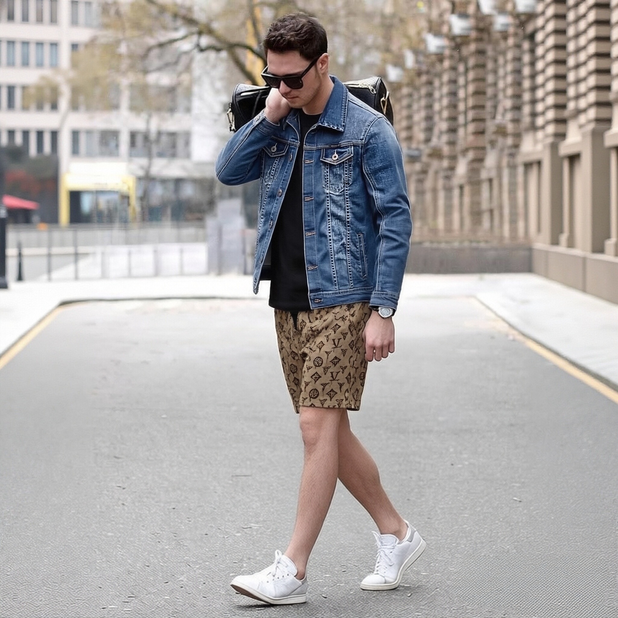 Men's Pants Retro Shorts Casual American Style Cotton Blend Five-Point Fit Summer Fashionable Model Straight Leg Jeans