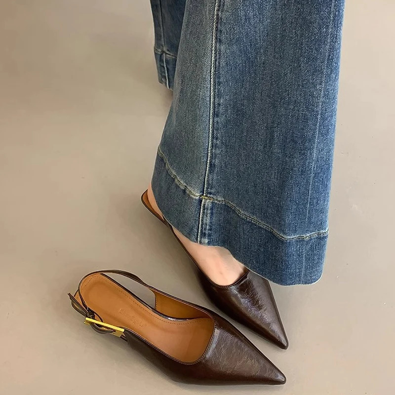 Summer Pointed Toe Women Sandals Fashion Singbacks Mules Shoes Ladies Elegant Low Heel Stripper Party Sandalias 260303