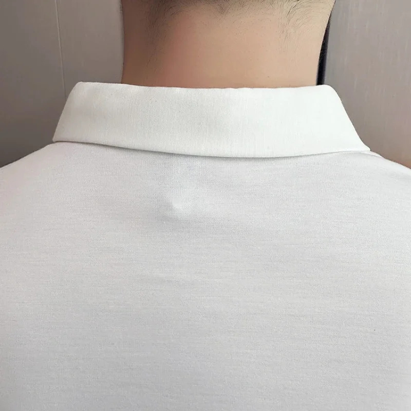 Stretchable Mens V-neck Polo Shirt High-quality Lightweight Short-sleeve T-shirt Slim-fit Polo Shirt Invisible Ice Silk 260304