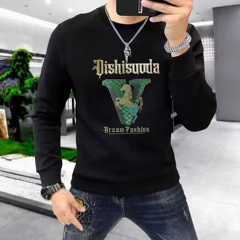 Autumn Winter Printed Men's Hoodie Loose Fit round Ne Casual Streetwear Korean Spring Summer Faionable Hong Kong Sle
