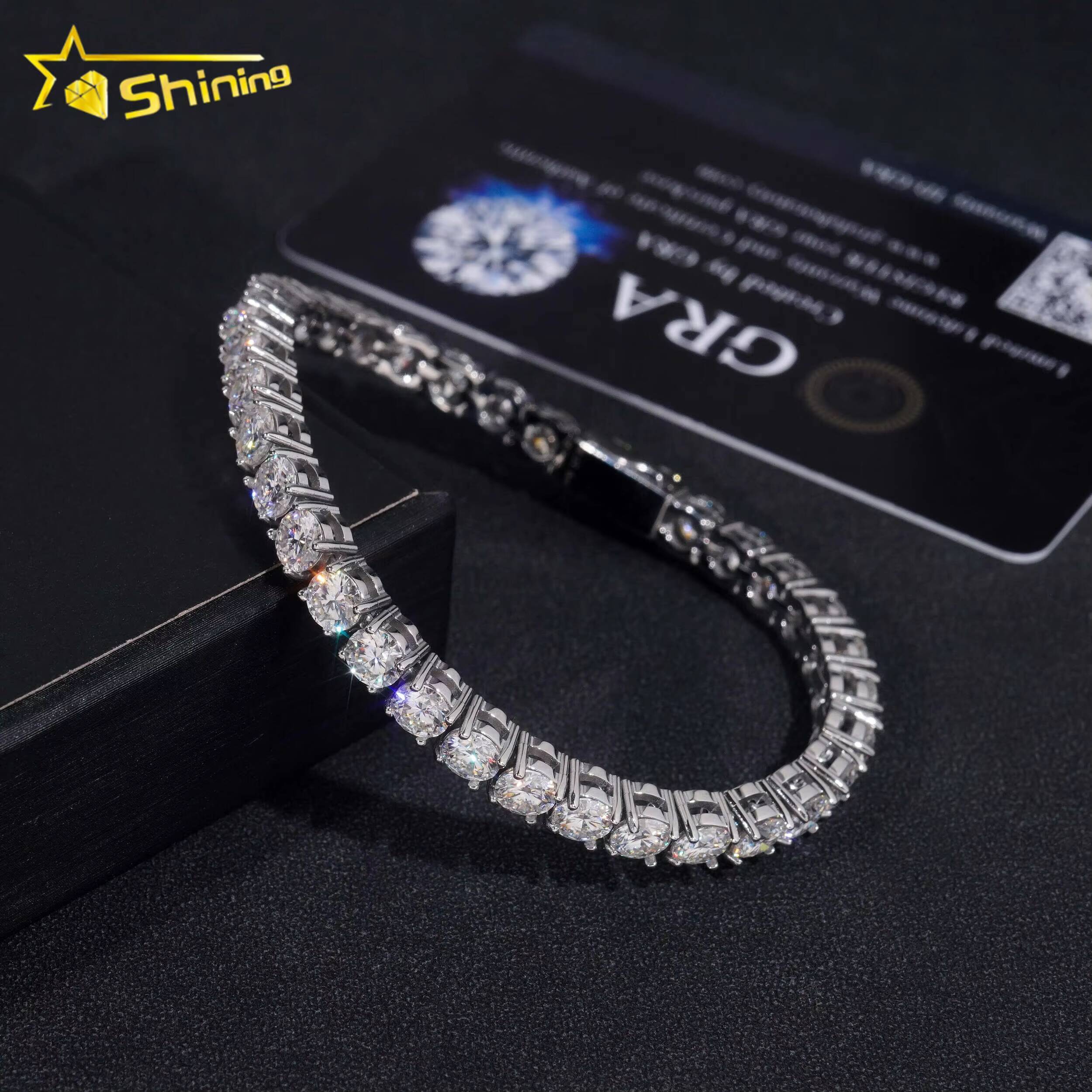 Trendy fashion style full diamond cut test 925 silver hip hop 5mm moissanite tennis chain