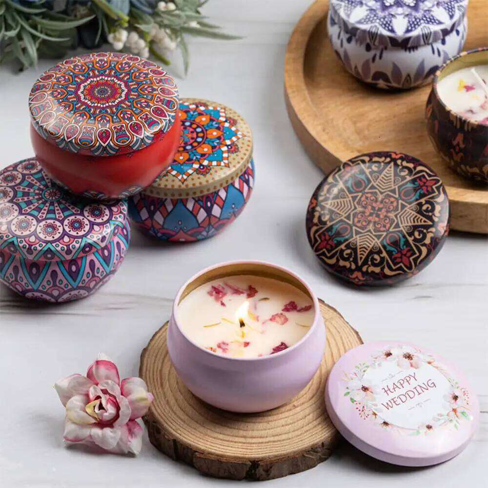 Natural Plant Wax Scented Candle Essential Oil Floral Aroma Tin Can Retro Decorative Home Office Bathroom Camping Gift W260304 W260305