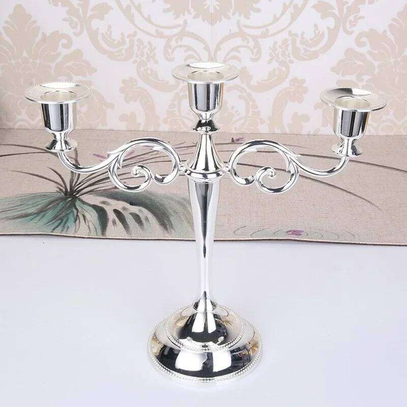 Silver/Gold/Black/Bronze Metal Holder Retro 3-Arms Candelabra Candle Stand Wedding Candlestick Drop Shipping MJ XJ260305