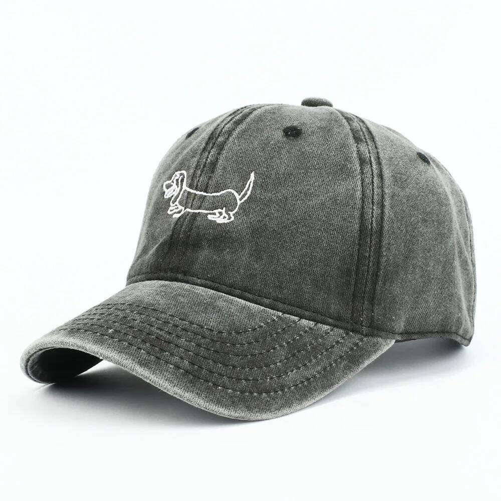 Dog Patterned Embroidered Baseball Cap Men Women Vintage Washed Cotton Hip Hop Streetwear Sun Hats Y260304