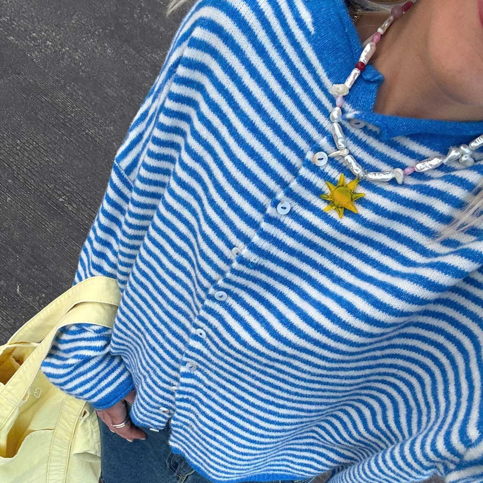 Casual Loose Cardigan For Women Autumn Long Sleeve Knitwear Y2K Outerwears Womens Fashion Stripes Sweater Female Top M260306