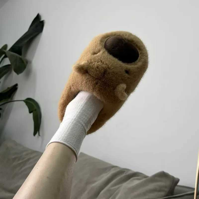 Plush Capybara Slippers Thermal Home Slippers Cute Fluffy Couple Slippers Comfortable Furry Walking Shoes Non-Slip for Men Women S260305