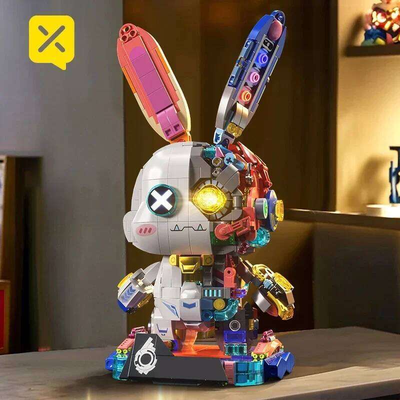 TOYLINX 1377pcs Cyberpunk Mechanical Rabbit Building Blocks LED Light Up Brick Collectible Adult Puzzle DIY Toy Desktop Ornament Z260305
