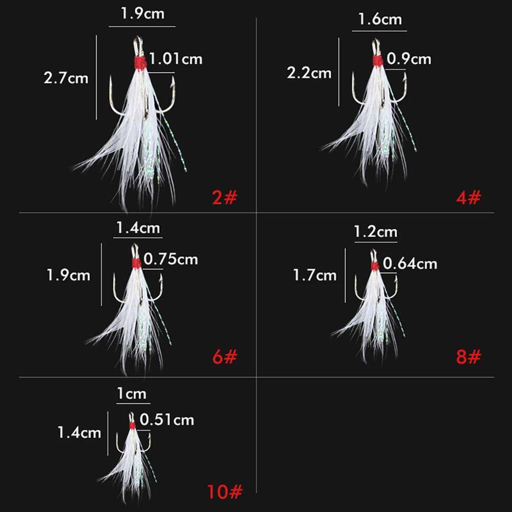 10Pcs Dressed Feathered Treble Fishing Hooks Carbon Steel Barbed Sharp Triple Fishhook Sea Accessories With Feather S260305