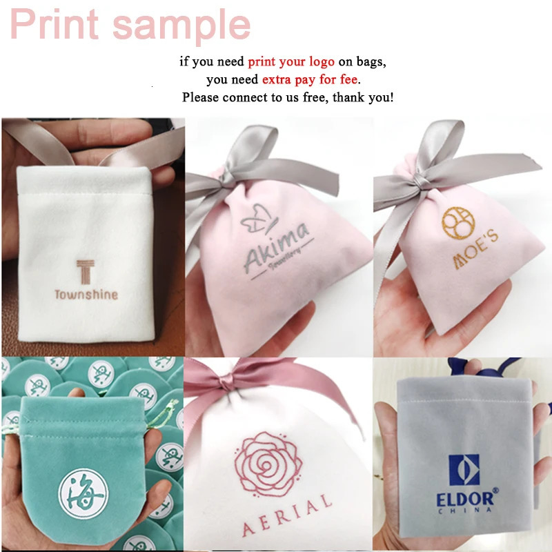 50pcs Jewelry Velvet Bags With Ribbon Flannel Pouches Wedding Candy Gift Packing Cosmetic Party Decoration extra fee Custom 260302