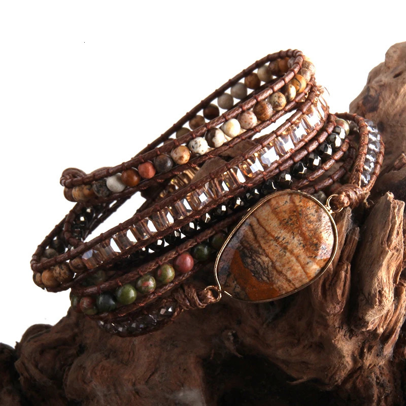 Fashion Boho Beaded Bracelet Handmade Mixed Natural Stones Crystal Stone Charm 5 Strands Wrap Bracelets Gift 260302