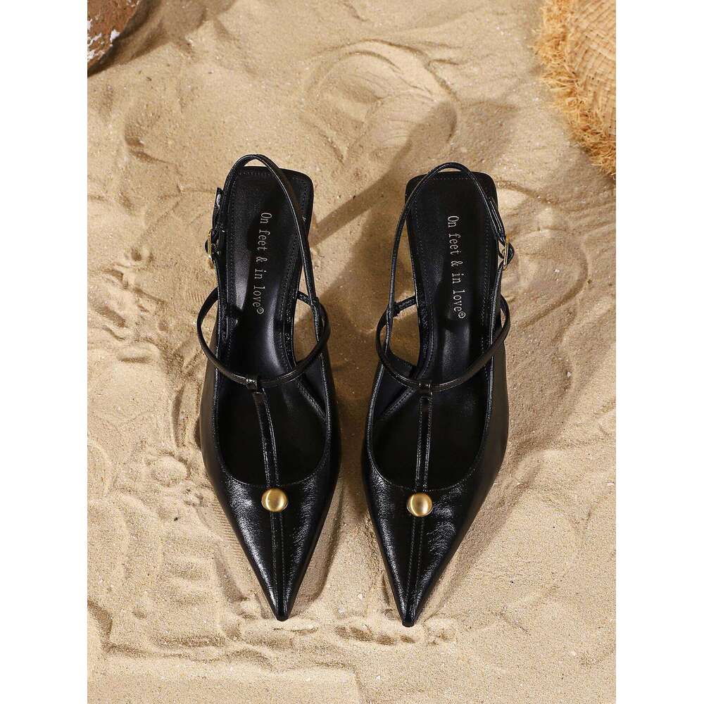 Women's Pointed Toe Slingback Stiletto Heels with Gold Buckle,Trendy Fashion Footwear, Classic Elegant Shoes