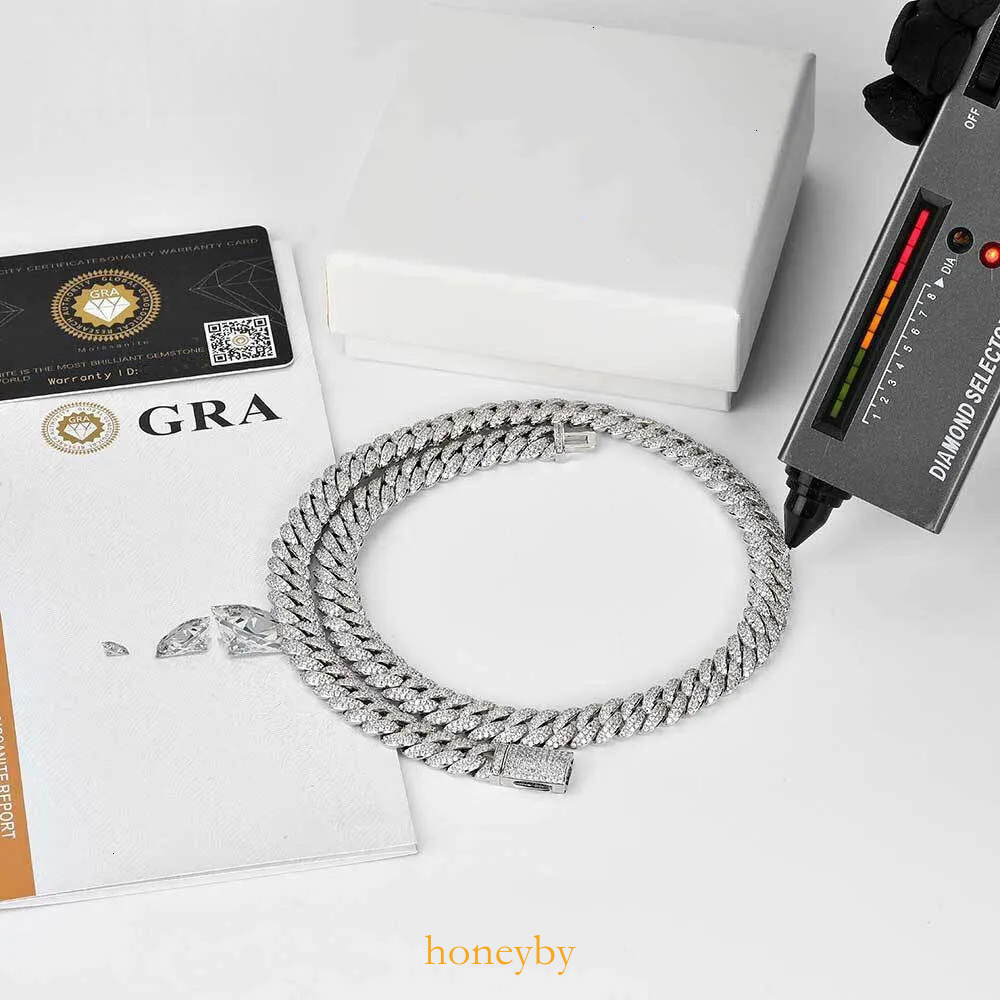 Pass Diamond Tester Bracelet Jewelry 10mm 925 Sterling silver VVS Moissanite Cuban Link Chain Necklace