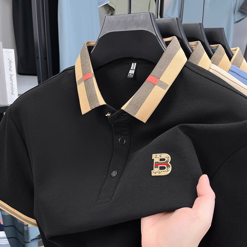 Luxury Brand Designer Clothes Off-Site Live Summer Short Sleeve Polo Shirt Men's High-End Casual Fashion B Label Color-Blocking Turn-Down Collar 