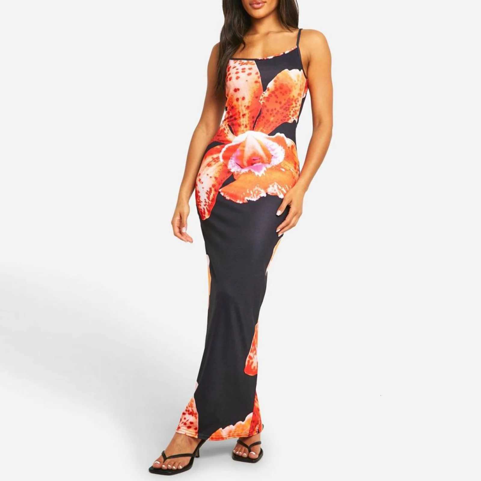 hirigin Women Floral Print Maxi Cami Dress Spaghetti Strap Flower Boho Long Dress Bodycon Sleeveless Colorful Summer Sundress X260306